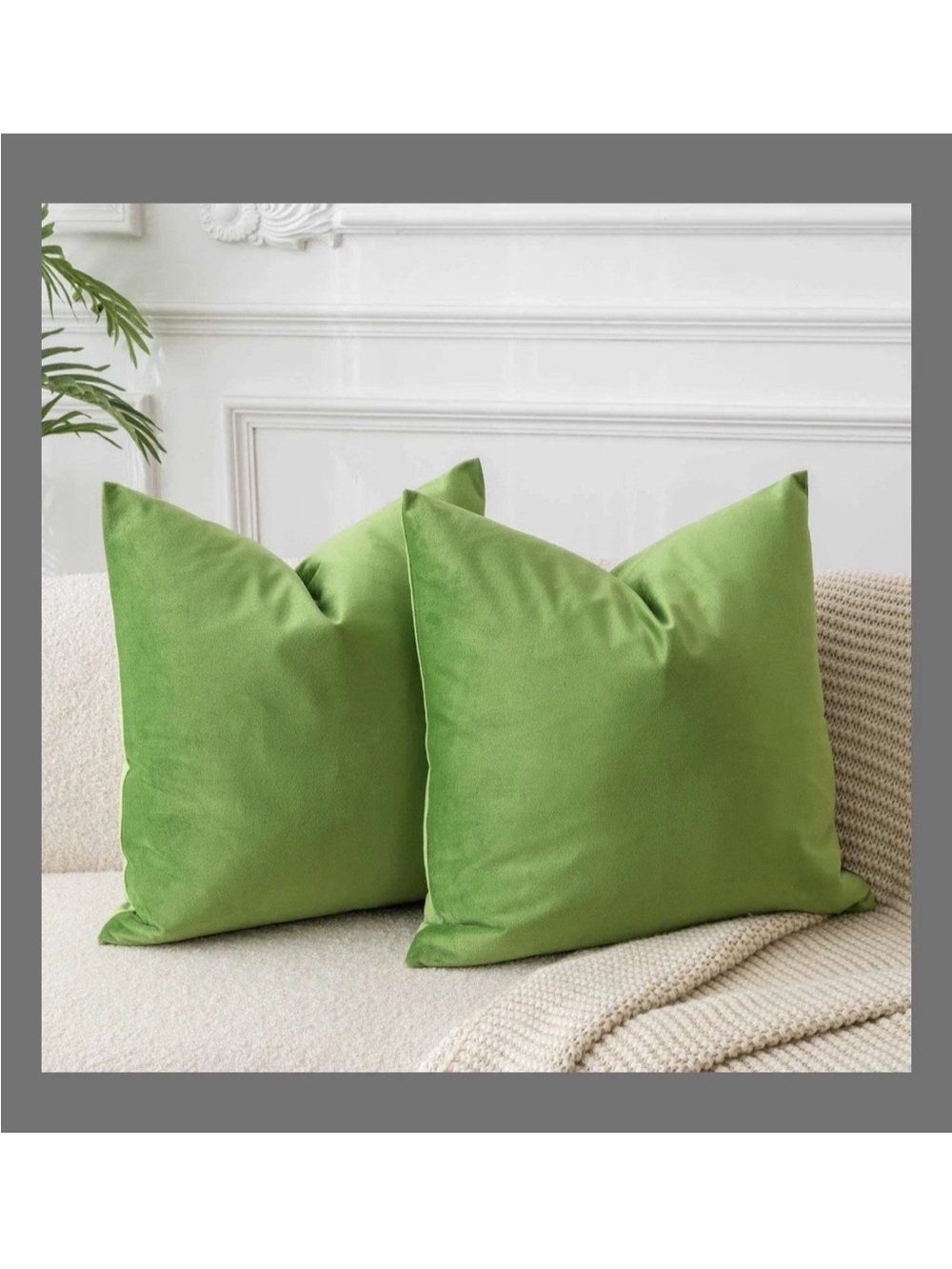 New Set of 2- 18”x18” Green Velvet Square Throw Pillow Covers Living Room #1057